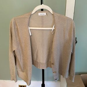 Calvin Klein sparkly tan/gold short cardigan